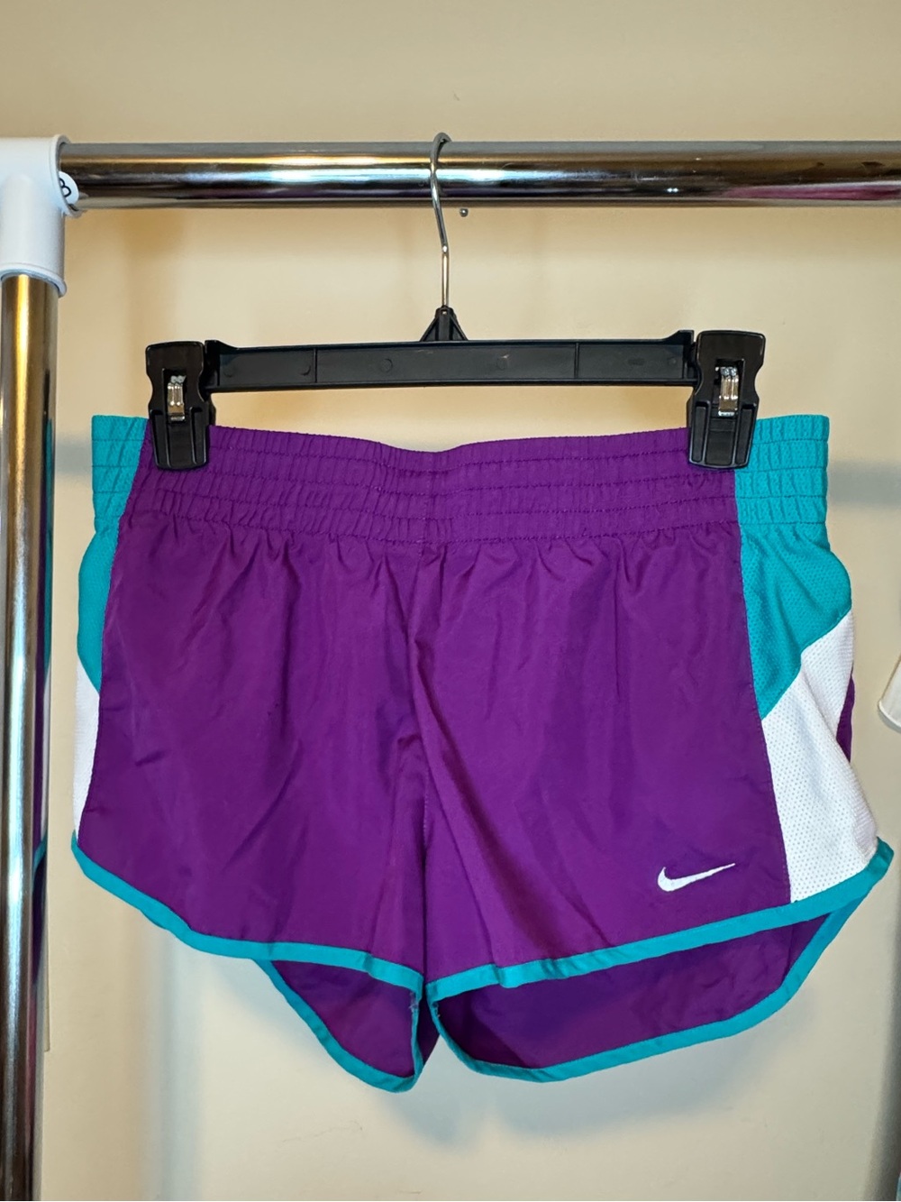 Nike Women's Purple Athletic Shorts with Teal Trim